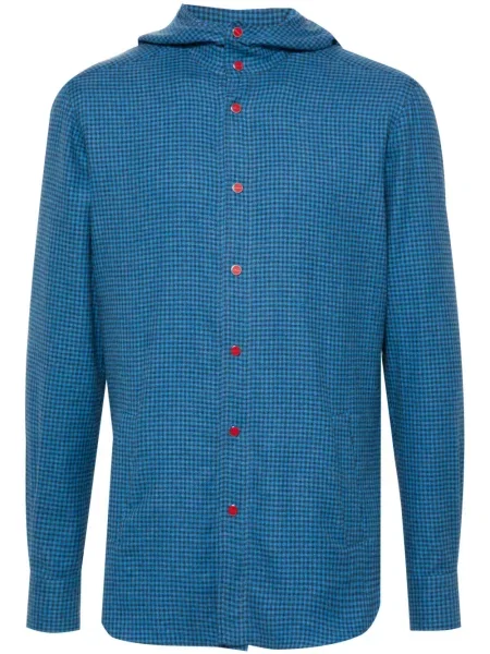 Hanorac cu glugă Kiton în carouri albastru