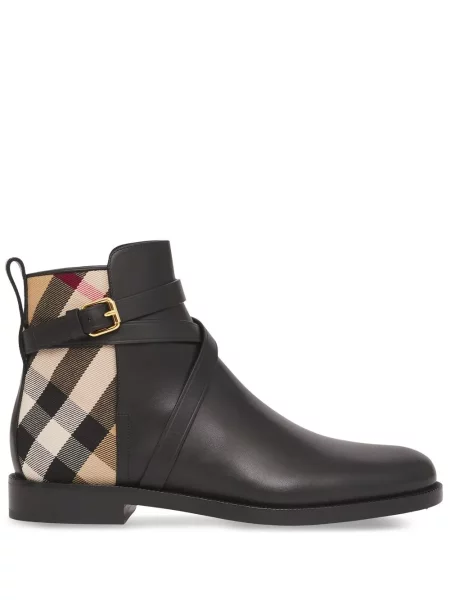 Cizme scurte Burberry din piele în carouri negru