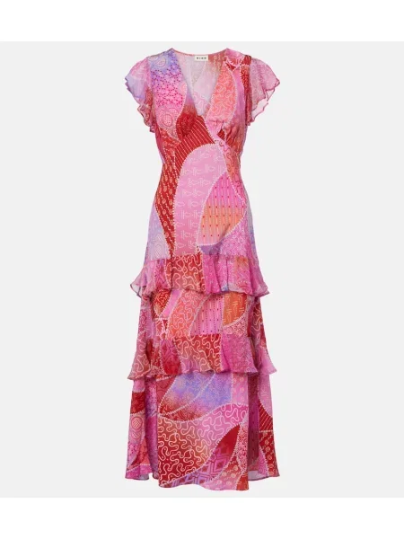 Rochie maxi Rixo de mătase cu imagine de costum