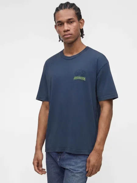 HOLLISTER Tričko námornícka / indigo / žltá / zelená modrá
