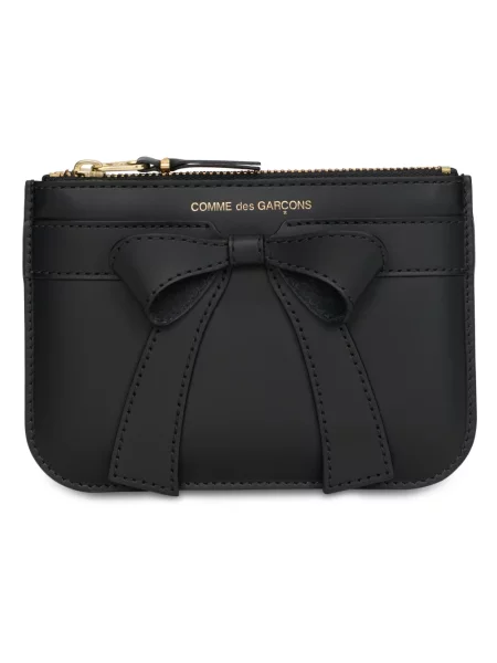 Portfel Comme Des Garcons z kokardką skórzany czarny