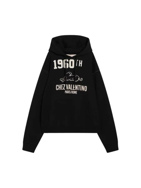 Lniana bluza z kapturem Valentino Garavani z kapturem czarna