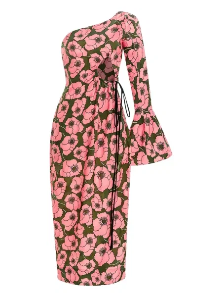 Rochie Agua By Agua Bendita cu model floral cu imagine cu un umăr gol roz