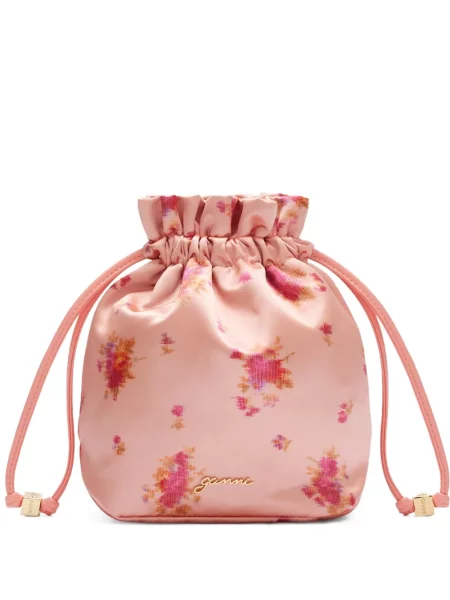 Șnur de strângere geantă bucket Ganni cu model floral roz