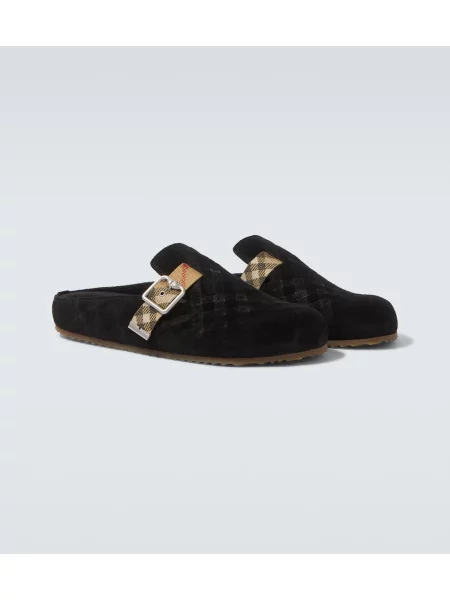 Saboți Burberry din piele de căprioară negru