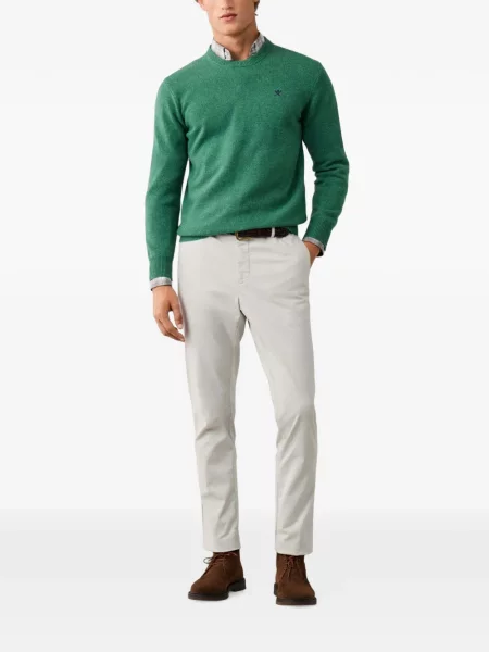 Pulover Hackett London cu decolteu rotund verde