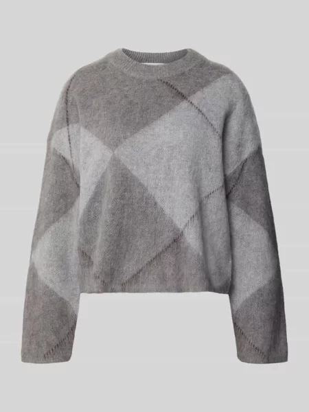 Sweter z mieszanka alpaki i wełny z wykończeniami ściągaczowymi model Pargyle' Opus szary