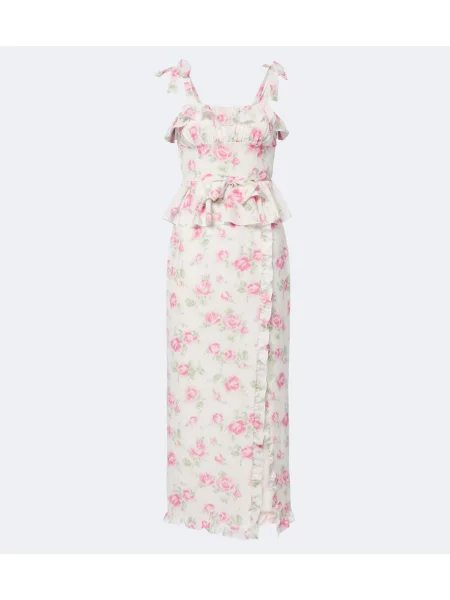 Rochie midi Alessandra Rich cu funde de mătase cu model floral roz