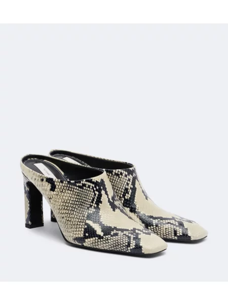 Papuci tip mules Toteme din piele cu model piele de șarpe negru