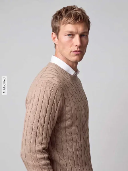 Sweter z dzianiny z wyhaftowanym logo Polo Ralph Lauren beżowy