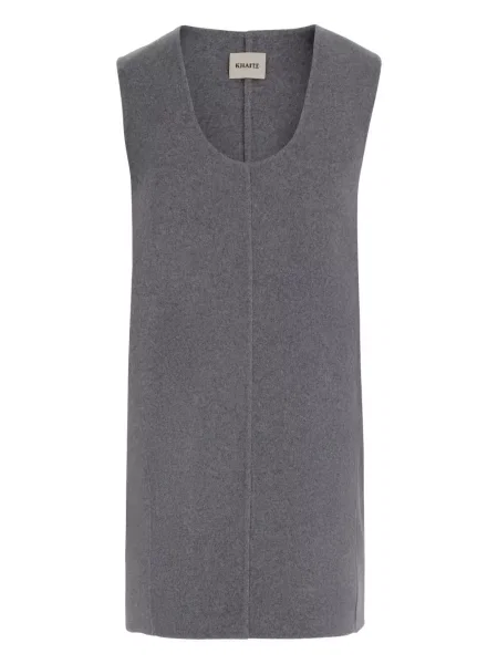 Rochie fără mâneci Khaite de lână fără mâneci de costum gri