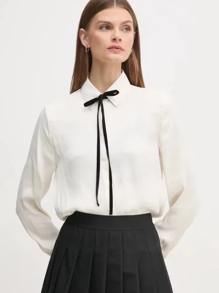 Риза Pepe Jeans ATHENEA дамска със стандартна кройка с класическа яка бежово