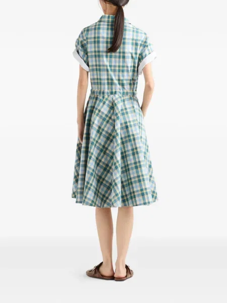 Rochie Prada cu broderie în carouri de costum verde