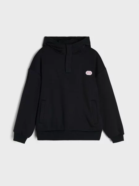 Sinsay Mikina hoodie half-zip s druky černá