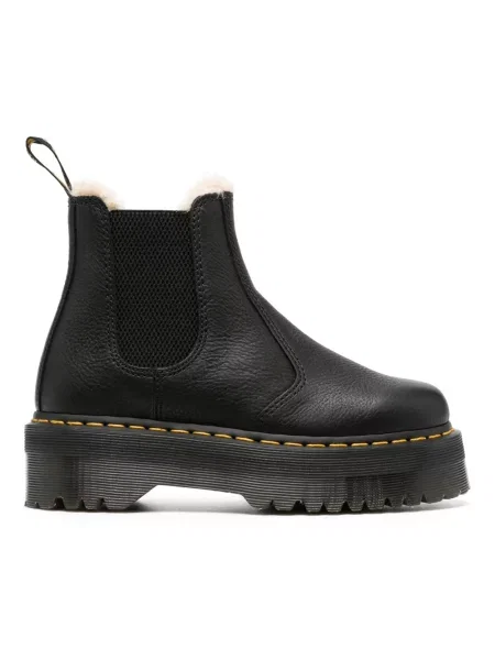 Sztuczne futro sztyblety Dr. Martens na platformie czarne