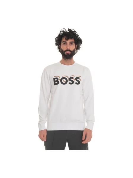 Bluza Boss z okrągłym dekoltem z logo biała