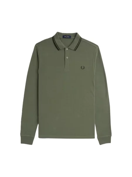 Koszulka polo Fred Perry z długim rękawem z paskiem zielona