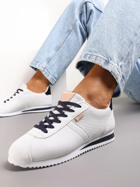 Sneakers Albi și Roz cu Cusături Phyrise alb