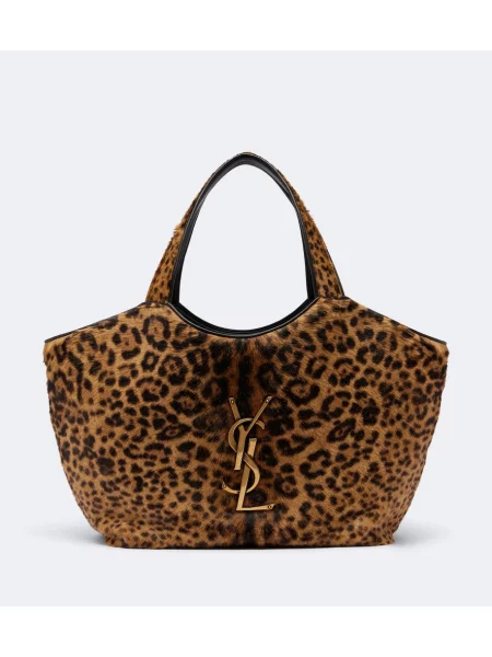 Geantă shopper Saint Laurent cu imagine cu model leopard maro