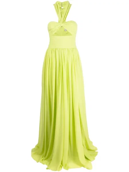 Rochie Elie Saab plisată cu gât halter verde