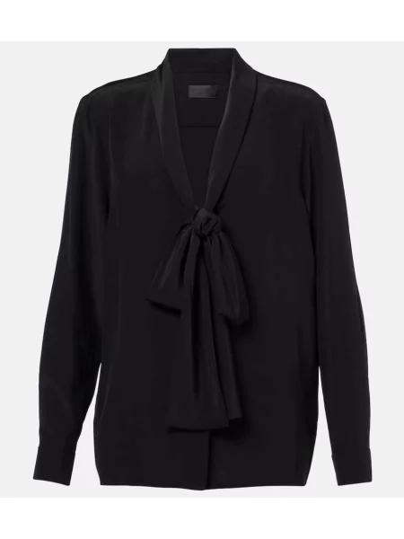 Jedwabny top Nili Lotan z kokardką czarny