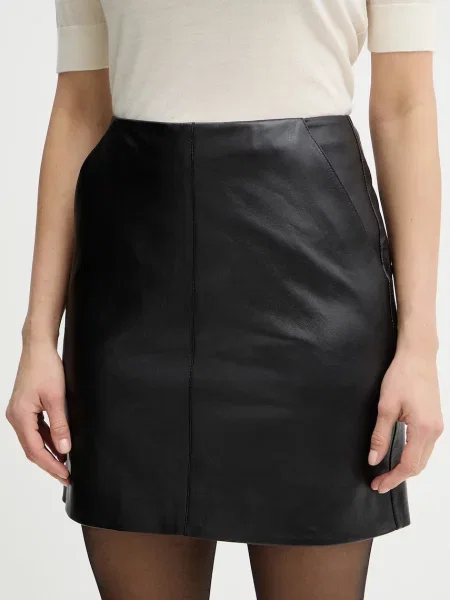 BOSS fustă de piele Seby mini drept negru