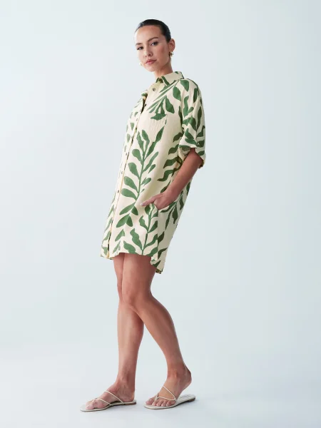 St MRLO Rochie tip bluză Nessa fildeş / închis verde