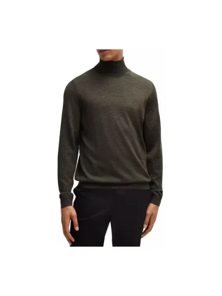 Lniany sweter z golfem Hugo zielony