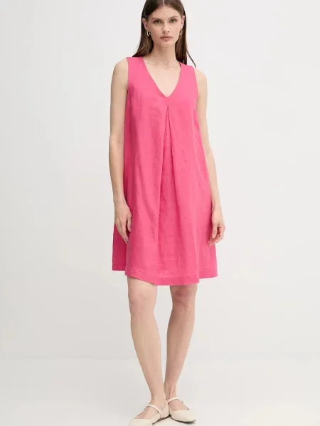 Льняна сукня United Colors of Benetton mini розкльошена рожевий