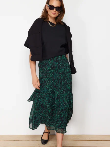 Spódnica maxi Trendyol w panterkę czarna