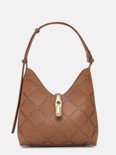 Furla torebka skórzana Goccia S Hobo brązowa