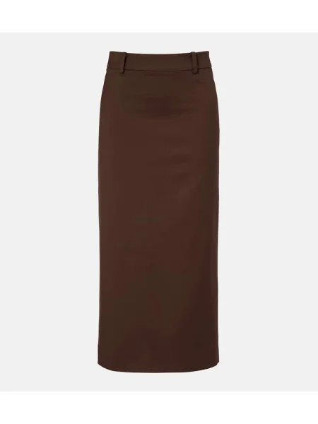 Fustă midi The Frankie Shop cu talie înaltă până la genunchi maro