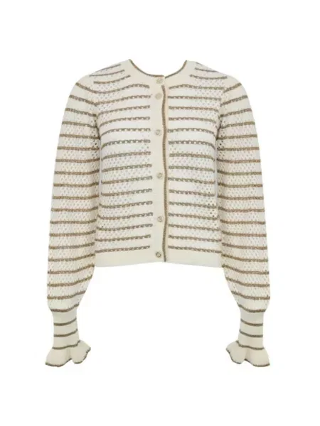 Cardigan Twinset cu dungi cu volane alb