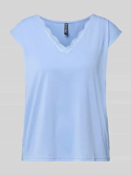 T-shirt o kroju relaxed fit z mieszanki modalu model ‘KAMALA LACE’ Pieces