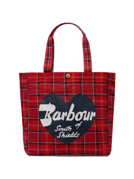 Geantă shopper Barbour cu motiv cu inimi roșu