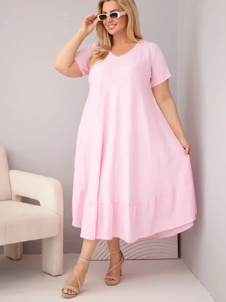Rochie mini Kesi Włoski cu volane cu mâneci scurte roz
