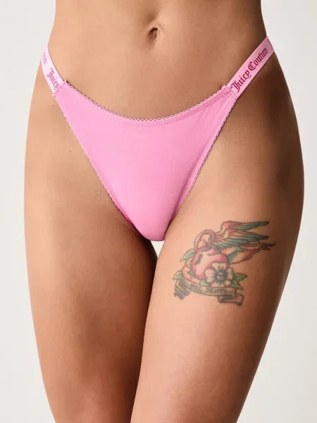 Juicy Couture tanga s DEMI FEMME COTTON SCALLOPED THONG růžové