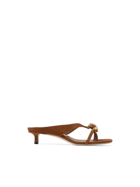Lniane klapki Jimmy Choo z kamieniami brązowe