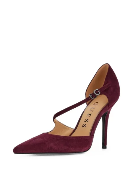Pantofi cu toc Guess din piele de căprioară roșu