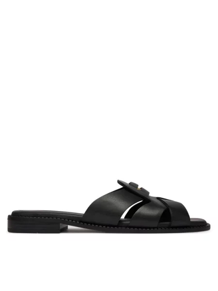 Tommy Hilfiger Šlepetės Leather Crest Square Toe Sandals juoda