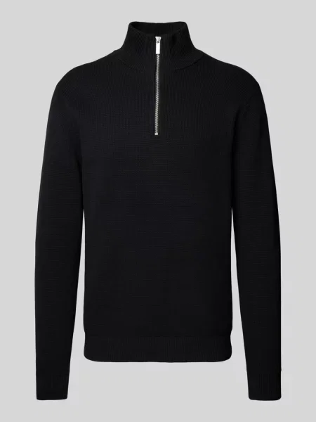 Sweter z dzianiny z prążkowanymi wykończeniami model ‘DANE’ Selected Homme czarny
