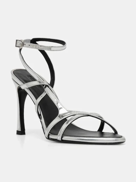 Rotate sandale de piele argintiu