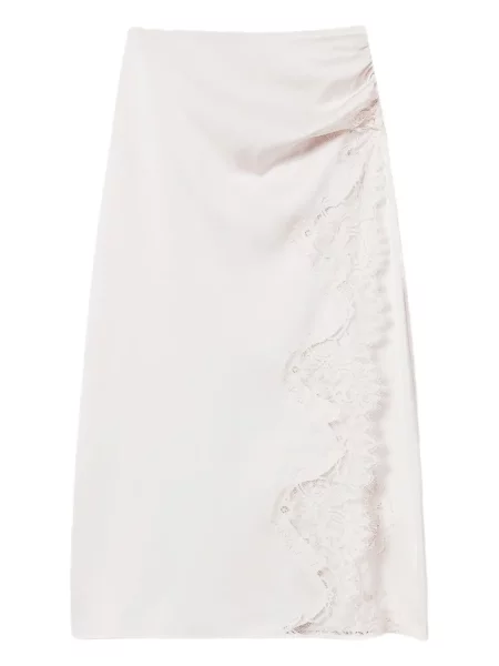 Fustă midi Twinset din dantelă până la genunchi alb