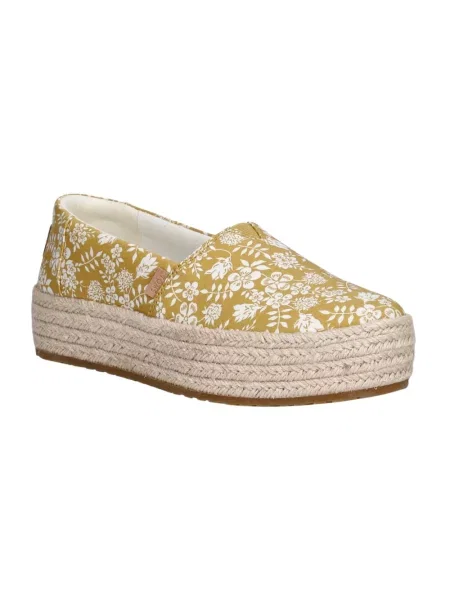 Lniane espadryle Toms na platformie żółte