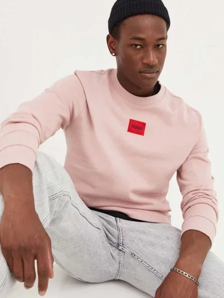 Bombažen pulover HUGO roza črna