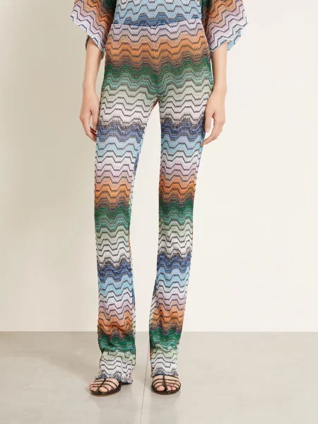 Missoni Pletené Kalhoty S Třpytivou Přízí zelená / oranžová modrá