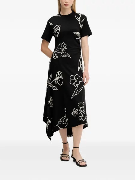 Rochie midi Desigual cu model floral asimetrică negru