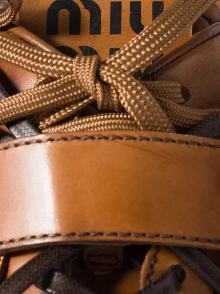 Bőr csatos pántos sneaker Miu Miu barna