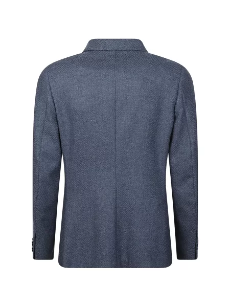 Sacou Zegna tricotate cu model herringbone albastru