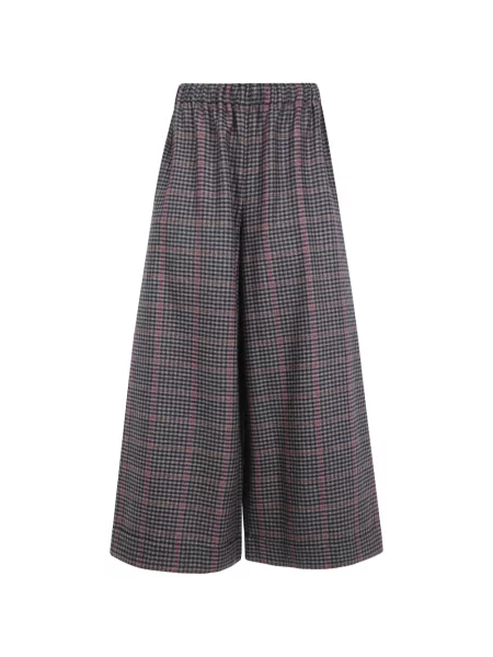 Pantaloni palazzo Daniela Gregis de lână în carouri gri